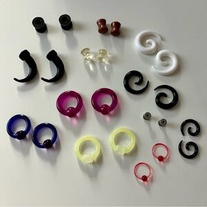 Variety of acrylic and metal gauge earrings